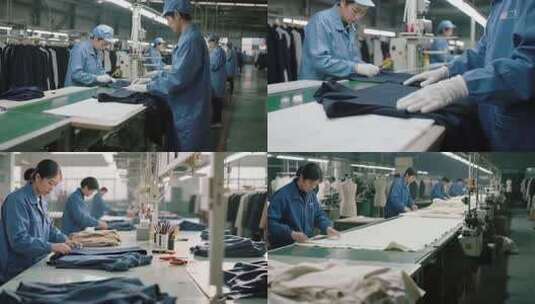 工厂工人操作服装生产流水线高清在线视频素材下载