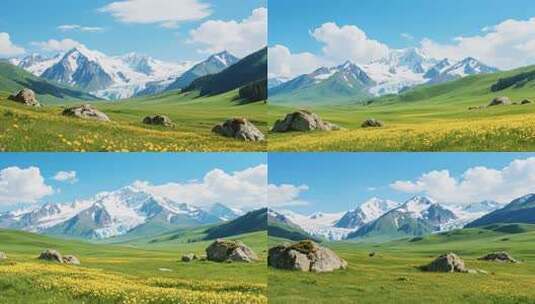 草原雪山自然风光全景高清在线视频素材下载