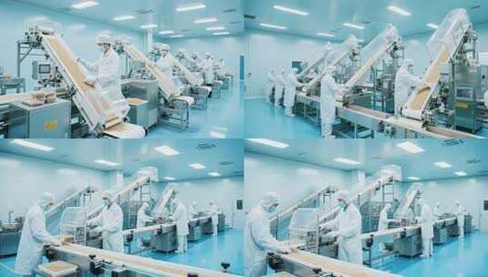 药厂工人于流水线作业场景高清在线视频素材下载