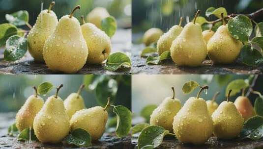 带水珠梨子微距特写素材高清在线视频素材下载