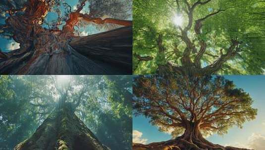 阳光下巨大古树风景高清在线视频素材下载