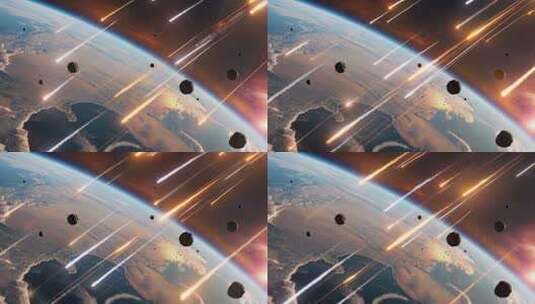 地球周边陨石流星太空景象高清在线视频素材下载
