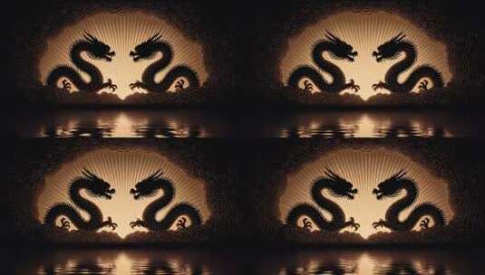 双龙戏珠水面倒影尽显东方神秘色彩高清在线视频素材下载