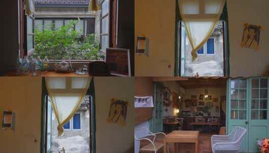 年代家庭居住透过窗户看古朴民居景象高清在线视频素材下载