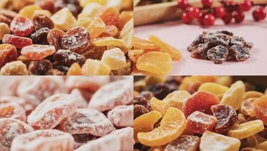 色彩缤纷的干果与甜蜜诱人的蜜饯特写高清在线视频素材下载