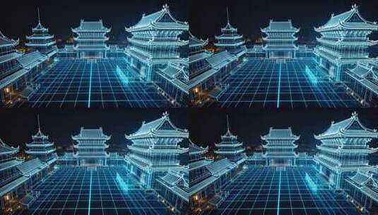 夜晚古风建筑3D光影效果高清在线视频素材下载