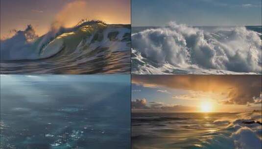 夕阳下翻滚的海浪素材高清在线视频素材下载