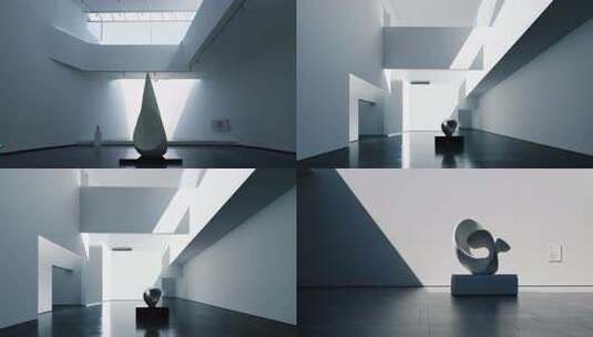 极简空间内抽象雕塑展示高清在线视频素材下载