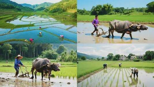 梯田风光与传统农耕高清在线视频素材下载