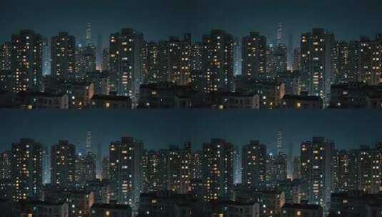 城市夜晚居民楼及高楼景观高清在线视频素材下载