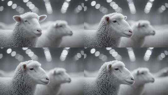 纯净羊群特写镜头展现蓬松羊毛质感高清在线视频素材下载