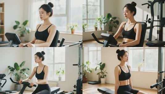 女性室内使用健身器材锻炼高清在线视频素材下载