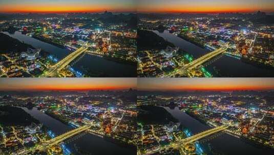 桂林中心城区城市夜景航拍延时视频高清在线视频素材下载