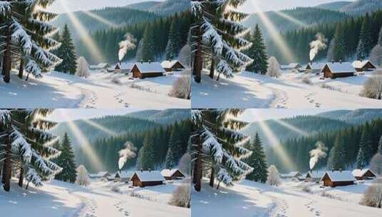 冬至冬季立冬入冬雪景4K高清在线视频素材下载