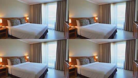 酒店卧室床铺室内场景高清在线视频素材下载