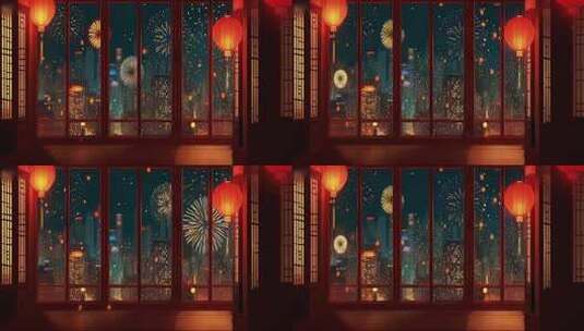 喜庆过年万家灯火背景高清在线视频素材下载