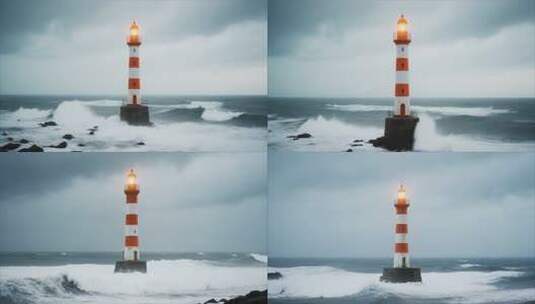 海上灯塔于波涛中闪烁高清在线视频素材下载