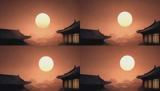 夕阳下的东方古建筑群尽显神秘壮丽高清在线视频素材下载