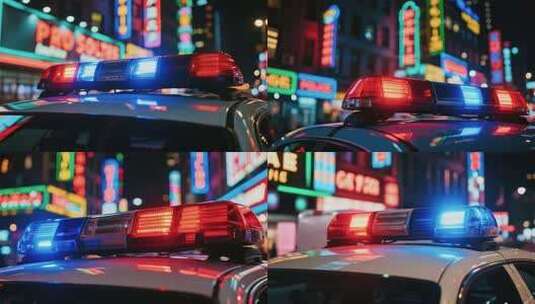 夜晚城市中警车警灯闪烁高清在线视频素材下载