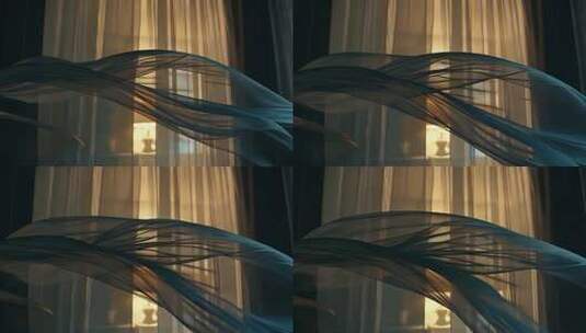 室内飘动的透明薄纱素材高清在线视频素材下载