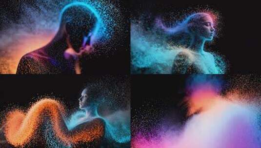粒子特效人物光影 炫彩粉尘动态人像高清在线视频素材下载