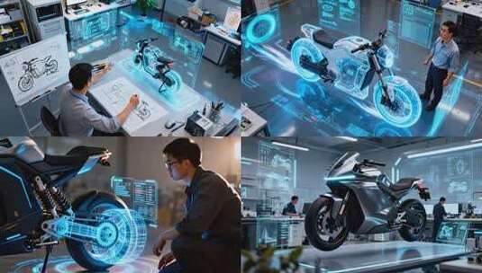 电动摩托车研发设计 智能工厂团队协作高清在线视频素材下载