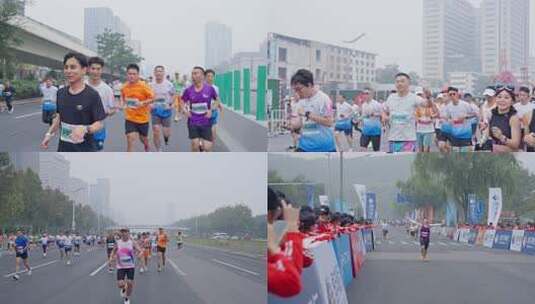 城市道路上的马拉松选手高清在线视频素材下载
