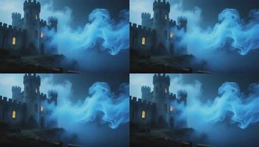 烟雾缭绕的神秘城堡高清在线视频素材下载