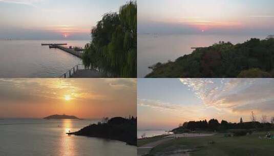 巢湖边4k航拍高清在线视频素材下载