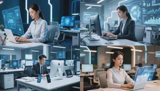 女商人办公操作电脑场景高清在线视频素材下载