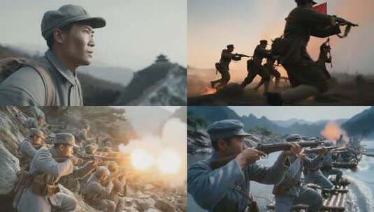 抗日战争革命场景高清在线视频素材下载