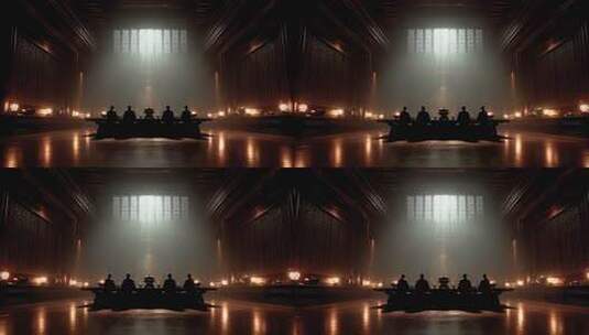 东方议事厅中光影交错的神秘氛围高清在线视频素材下载