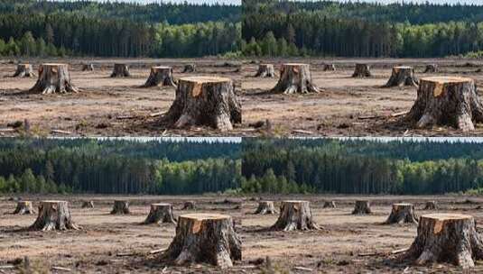 森林砍伐后残留的树桩场景高清在线视频素材下载
