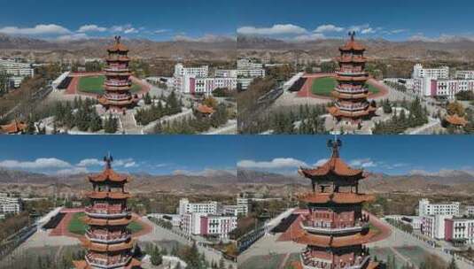 青海海西德令哈民族团结塔高清在线视频素材下载