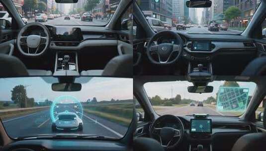 无人驾驶汽车城市巡航高清在线视频素材下载