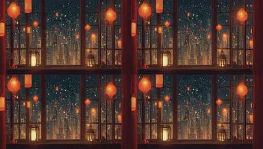 喜庆过年万家灯火背景高清在线视频素材下载