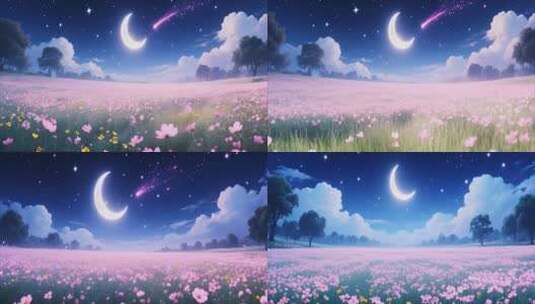 月夜下花海浪漫风景高清在线视频素材下载