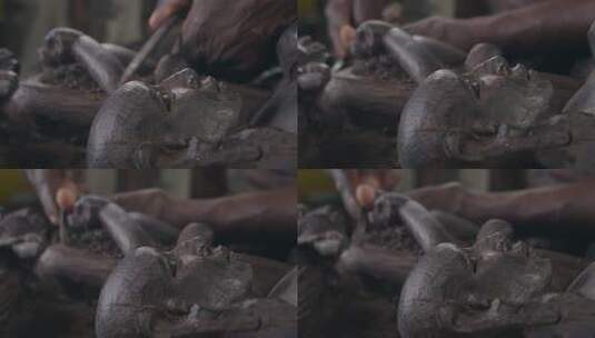 非洲艺术家工匠手工雕刻木雕工艺品高清在线视频素材下载