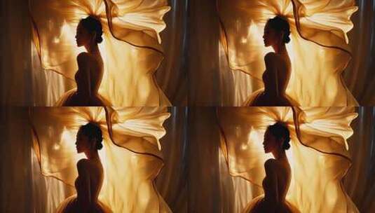 身着纱裙女子的优雅侧影高清在线视频素材下载