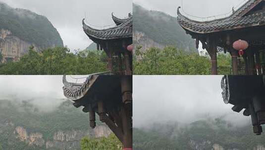 中式亭台与山水风景高清在线视频素材下载