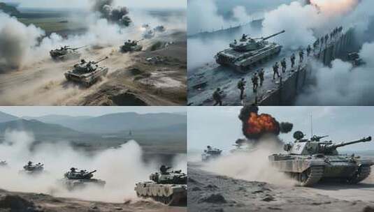 战场坦克与士兵行进画面高清在线视频素材下载