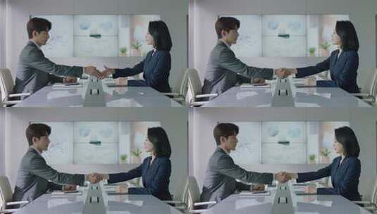 职场男女握手签约高清在线视频素材下载