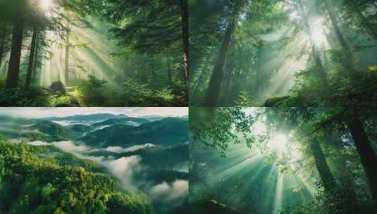 森林山脉树云雾瀑布溪流风景高清在线视频素材下载