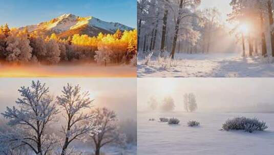 唯美冬季雾凇雪景 雪景树林 森林结冰冬天高清在线视频素材下载