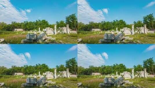 4K北京圆明园5A景区历史遗迹蓝天白云延时高清在线视频素材下载