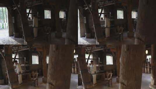 江西景德镇古窑民俗博览区烧窑厂内部结构高清在线视频素材下载