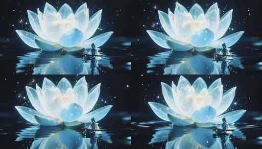 水中绽放的发光莲花高清在线视频素材下载