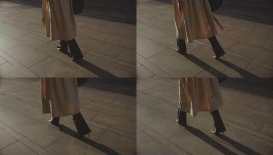 女人穿着高跟鞋走在街道上高清在线视频素材下载