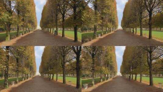花园树木环绕长廊秋景高清在线视频素材下载