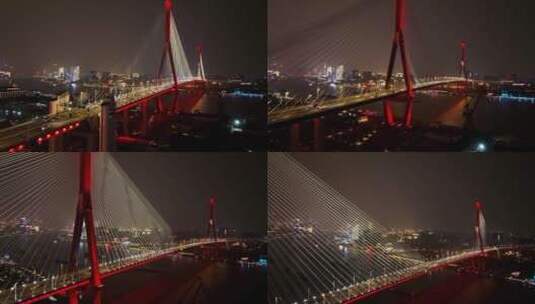 杨浦大桥夜景航拍风光高清在线视频素材下载